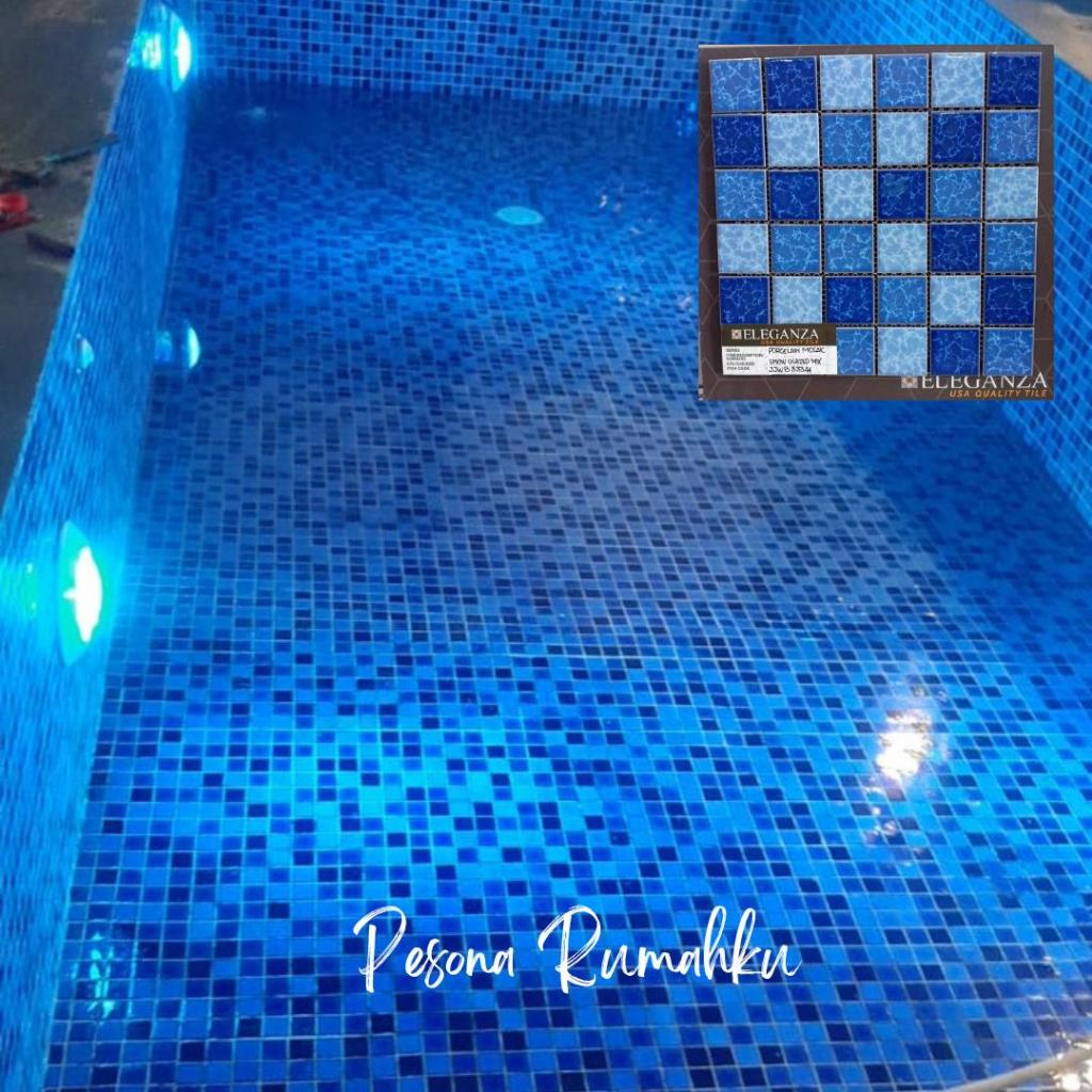 Eleganza Tile Porcelain Pool Series (PER LEMBAR) - Mosaic Mozaik Keramik Kolam Renang Warna Biru Mud