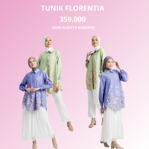 Elzatta Tunik Florentia Tunik Wanita Motif Bunga Busui Friendly Bahan Super Premium Nyaman Dipakai
