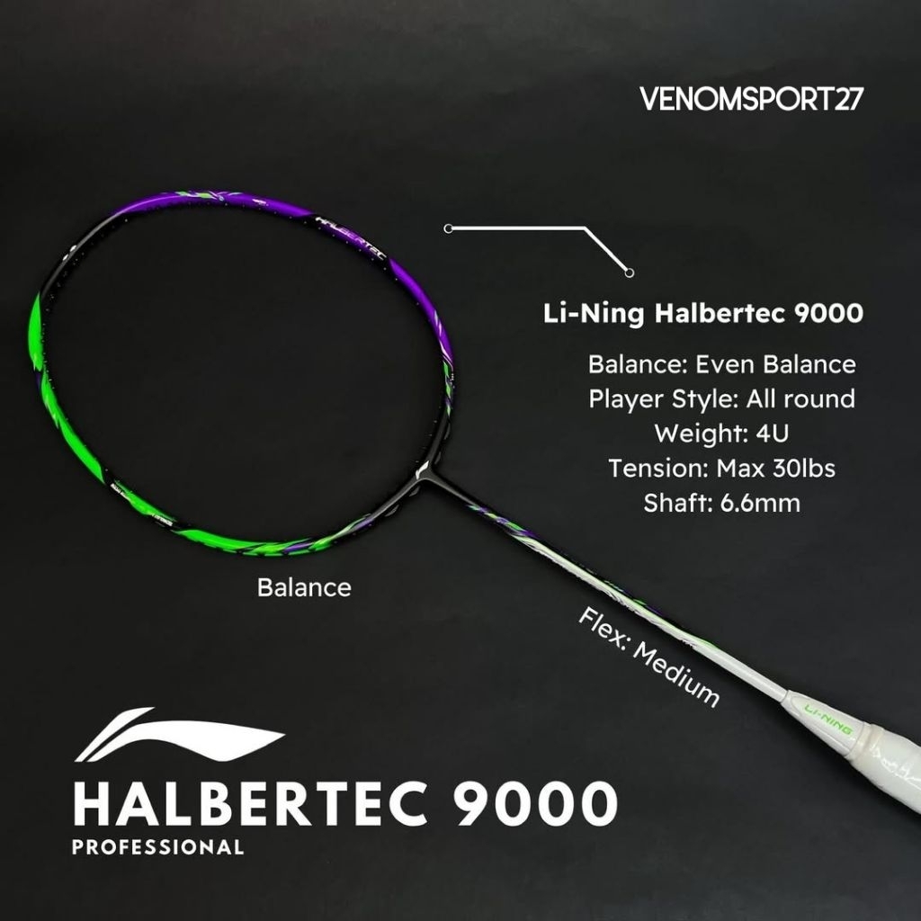 RAKET BADMINTON LINING HALBERTEC 9000 NEW TENSION 31LBS KUALITAS TERBAIK, BONUS TAS DAN HENGRIP