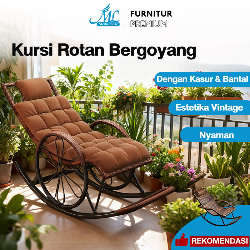Kursi Goyang Rotan Kursi Rotan Kursi Santai Kursi Malas Kursi Goyang Santai Bantal Opsional