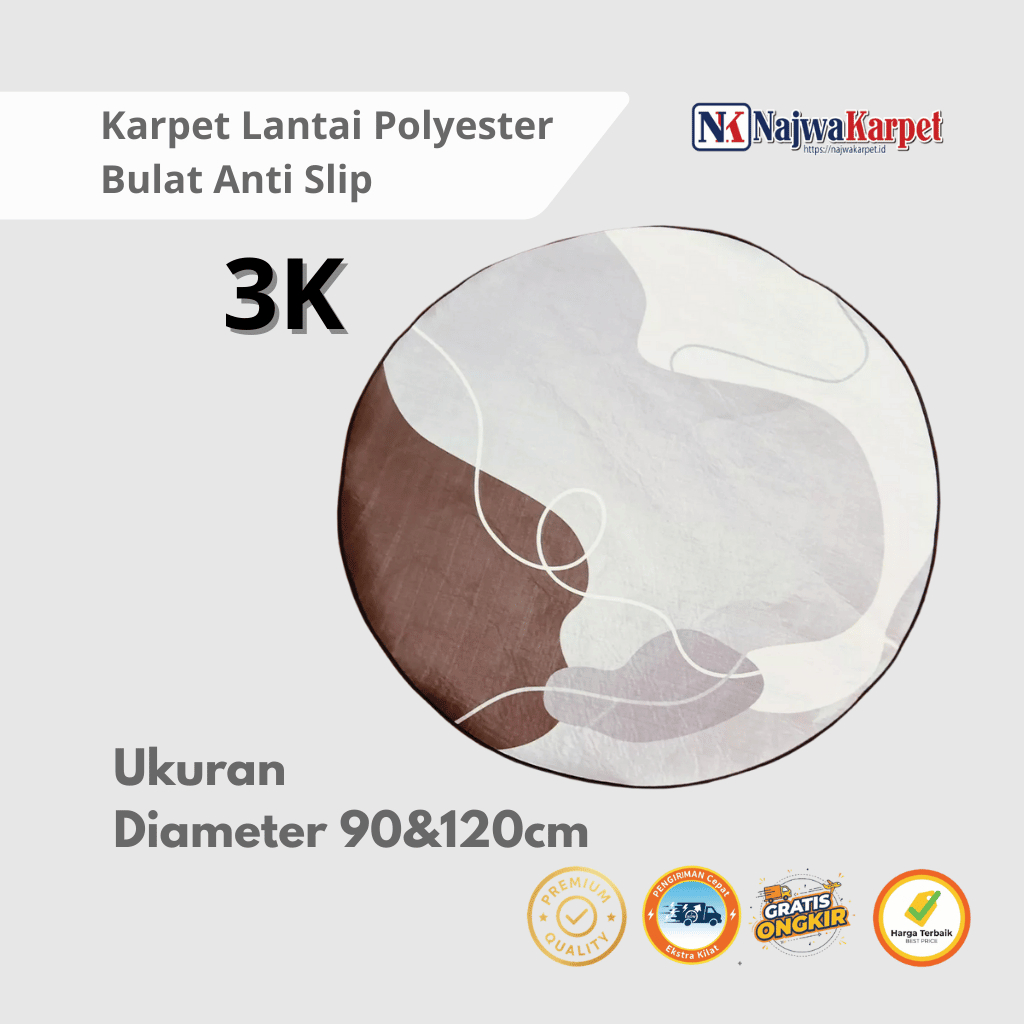 Karpet 3K - Karpet Lantai Bulat Bahan Polyester Anti Slip