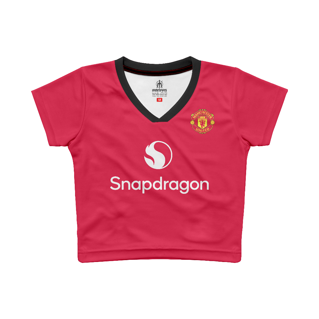 JERSEY CROP TOP VNECK WANITA MANCHESTER UNITED MERAH SLIM FIT PREMIUM