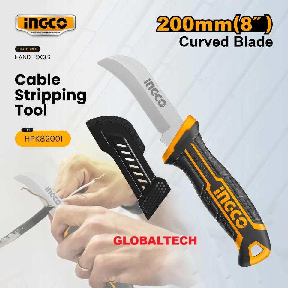 INGCO HPK82001 PISAU BENGKOK KUPAS KABEL 8" CABLE STRIPPING KNIFE CURVED STAINLESS STEEL