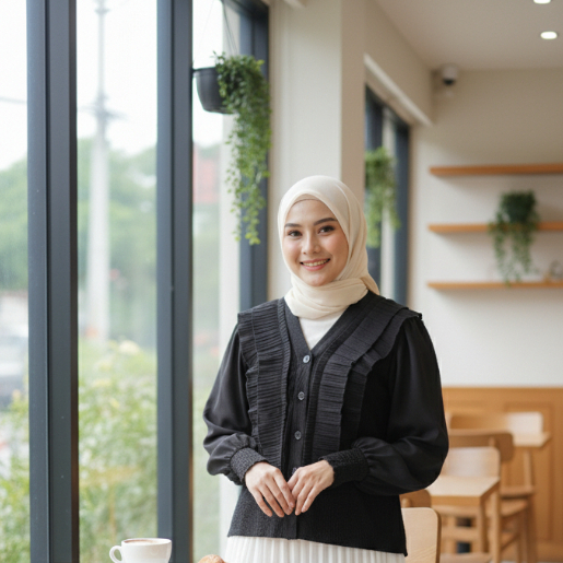 Blouse Premium Import Kemeja Lengan Panjang Model Vest Rajut 2in1