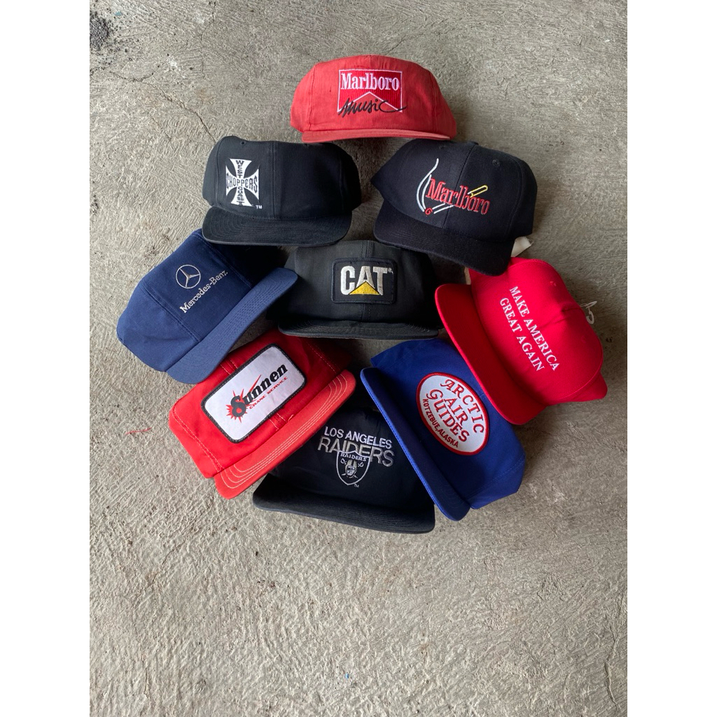 Vintage hats/ marlboro hats/ marlboro music/west coast choppers/ caterpillar/ mercedesbenz/ raiders 