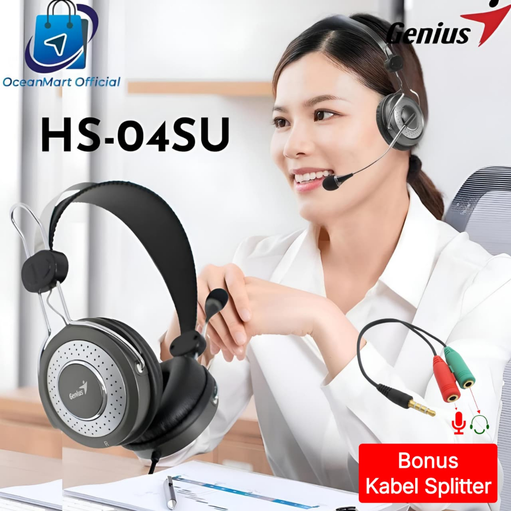 Headset Headphone Gaming Genius HS04SU Microphone Earphone Full Bass 3.5mm