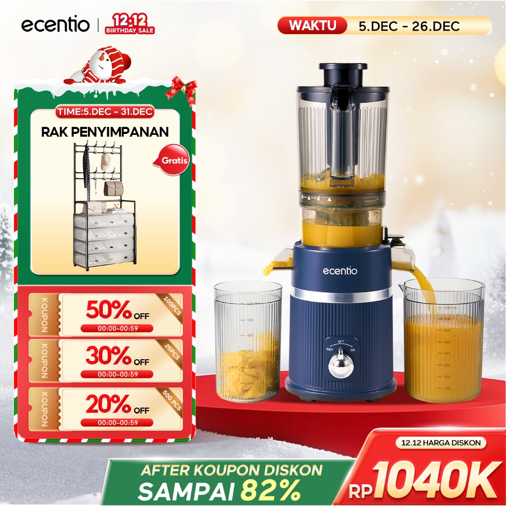 [Kapasitas besar 1000ml] ecentio Slow Juicer Blender jus Extra Big Mouth juice extractor Easy Filter