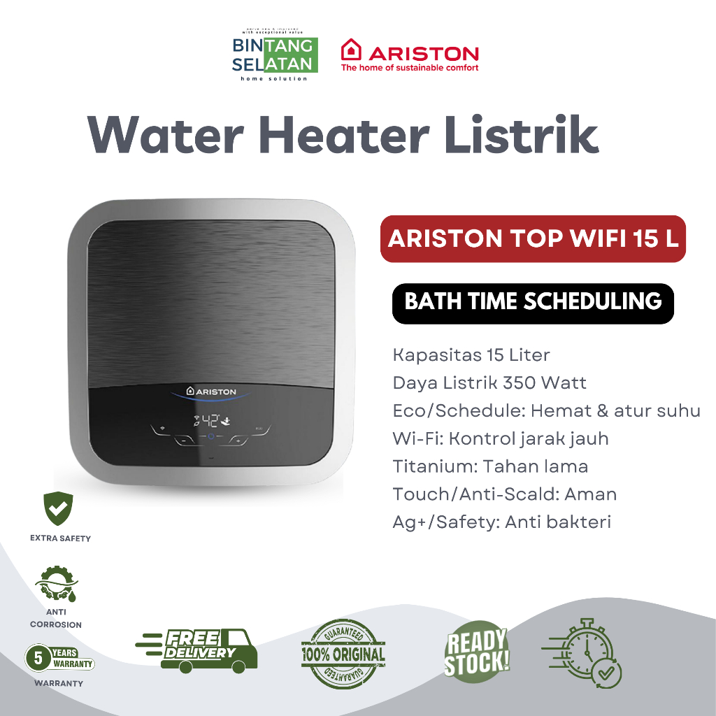ARISTON WIFI WATER HEATER PEMANAS AIR LISTRIK ANDRIS2 TOP WIFI 15LTR 30LTR