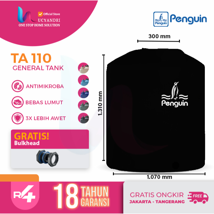 Tangki Air Slim TA 110 Kapasitas 1000 Liter | Tandon Toren Plastik Anti Lumut Tebal & Kuat