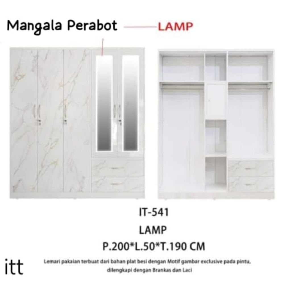 Lemari Pakaian Plat Besi LED Buka Tutup