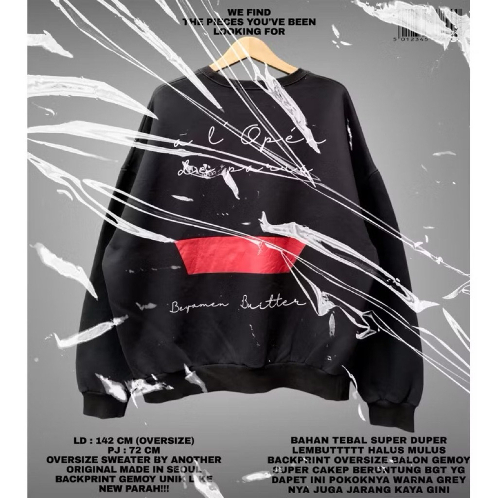 OVERSIZE BOXY CREWNECK SWEATER KOREAN LOOK UNISEX/SWEATER OVERSIZE BOXY GREY WASHED WASH DARKGREY KO