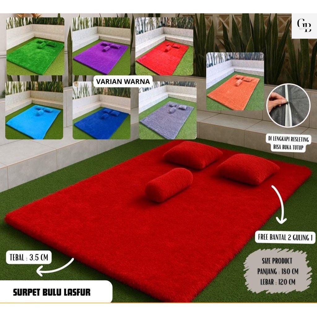 Kasur Karpet Rasfur Bulu 180cm x 120cm / Free 2 Bantal 1 Guling