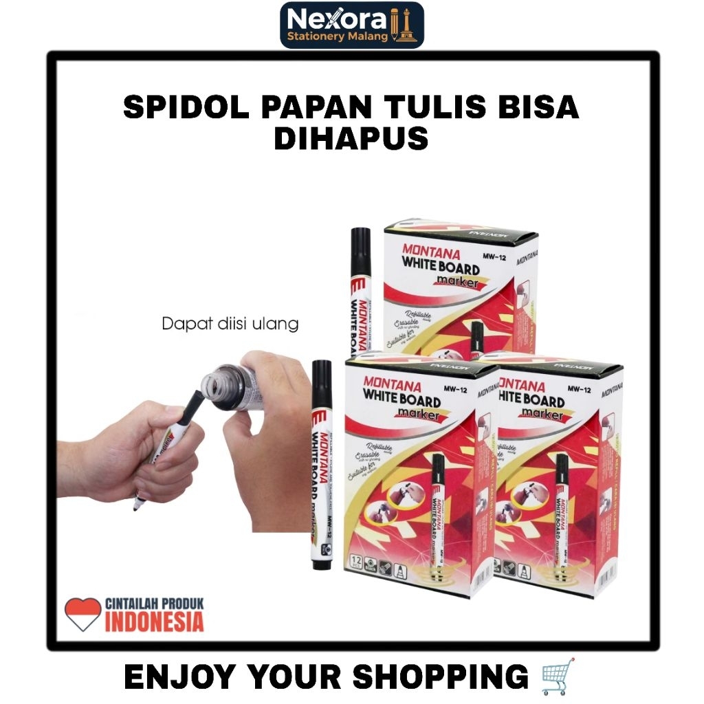Spidol Whiteboard Montana Warna Hitam Biru Merah Tinta Pekat untuk Kantor dan Sekolah - spidol papan