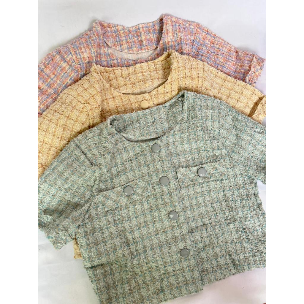 Cardigan wanita korea / Blazer lengan pendek tweed