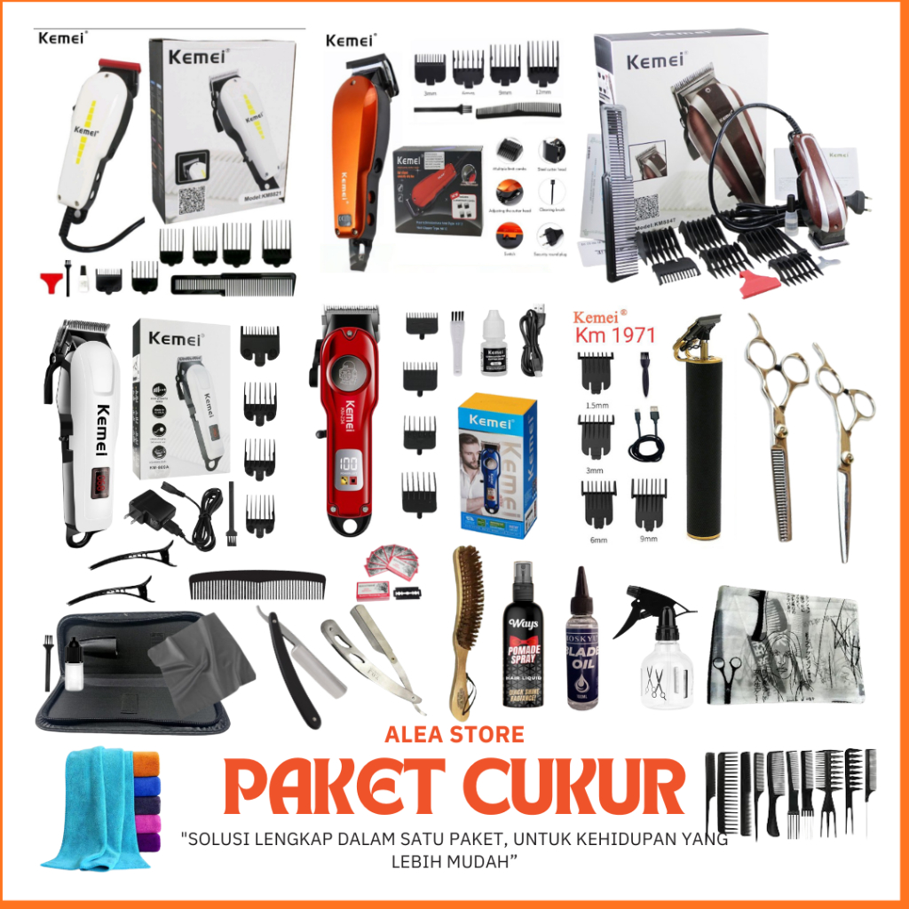 cod Paket Barbershop Lengkap KEMEI Alat Cukur Rambut Paket Peralatan Usaha Barbershop Super Taper Or