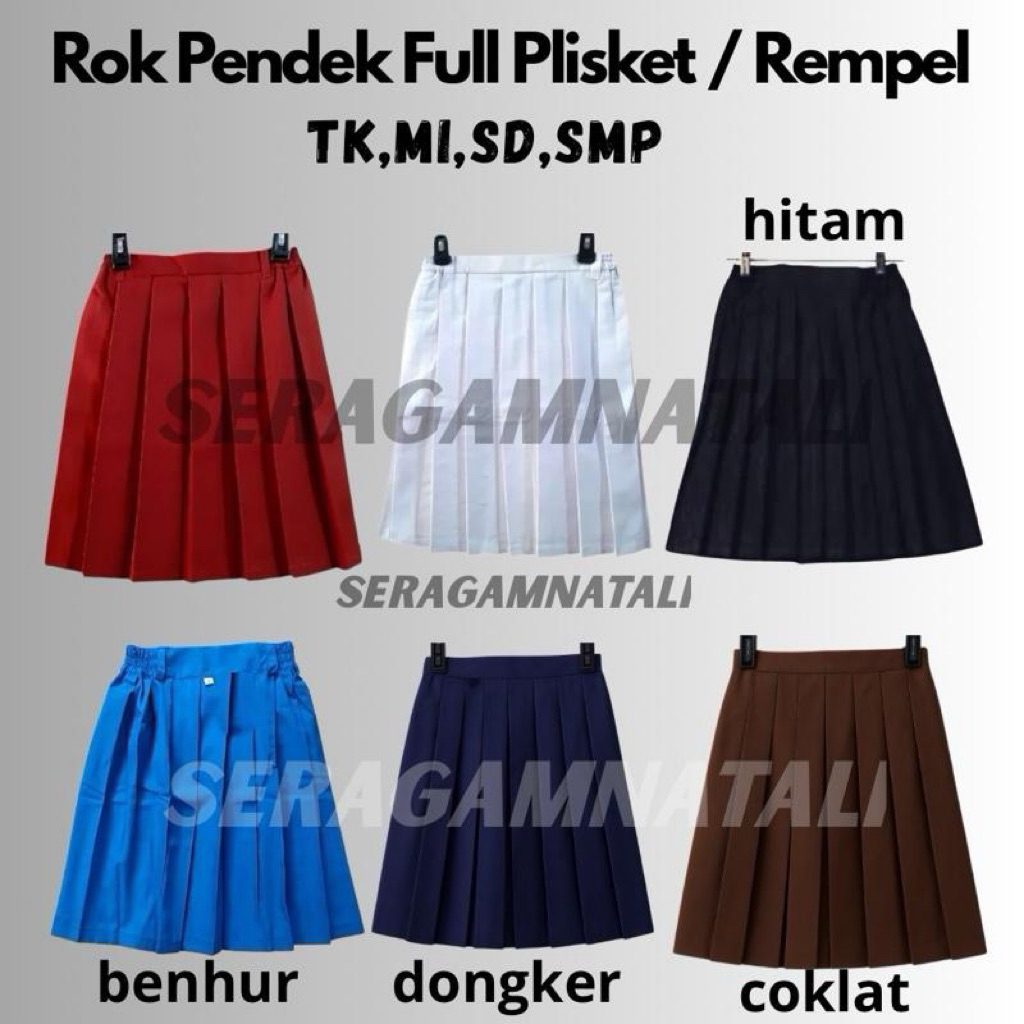 Rok pendek plisket / rempel bahan FAMATEX untuk TK,MI,SD,SMP warna biru benhur, biru dongker, hitam,