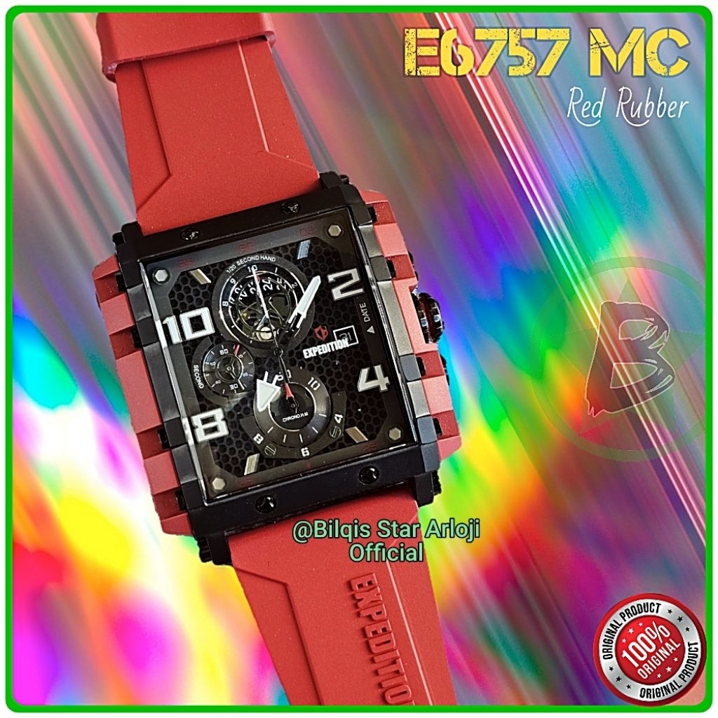 Jam Tangan Expedition Pria Kotak E6757 Mc Case Black Tali Karet FKM Original