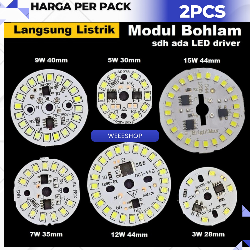 2pcs Modul Bohlam / LED PCB Aluminium 3W / 15W – Lampu Sorot / Lampu LED Hemat Energi