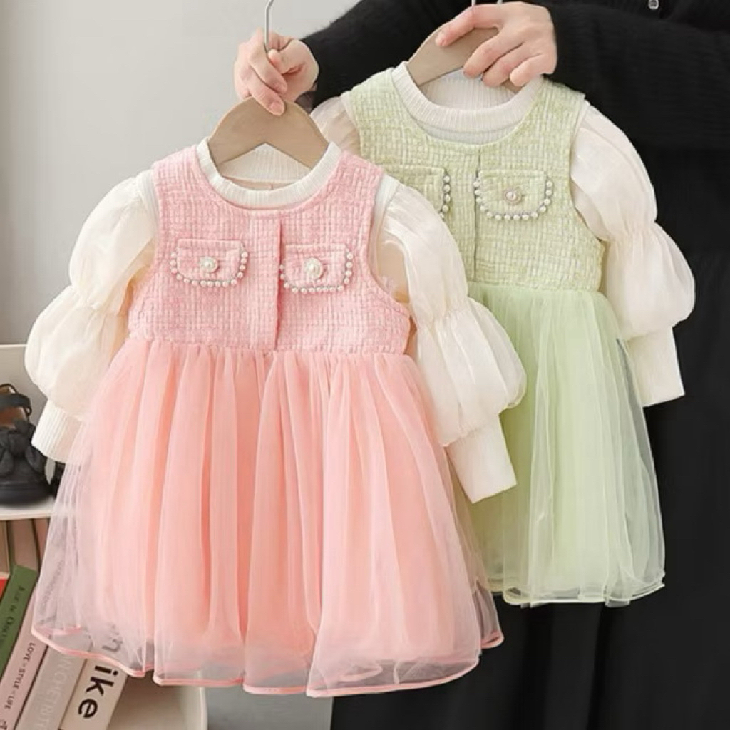 [Littledressland ] Dress anak perempuan dress anak lengan balon baju pesta anak cewe dress import