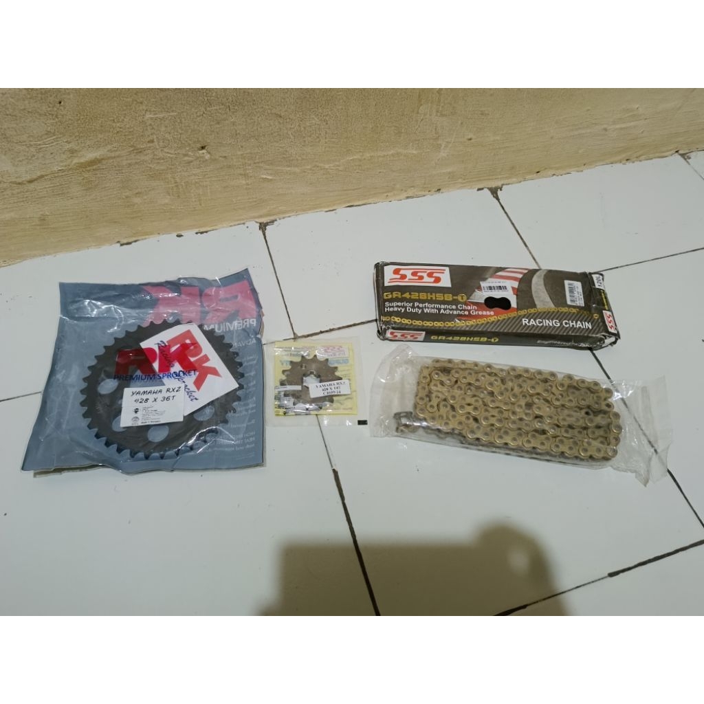 Gear Set Rantai. Motor Bebek Yamaha Jupiter Z, Mx New 135, MX Old, Vega R, F1ZR, Rx King. SSS, RK Ta