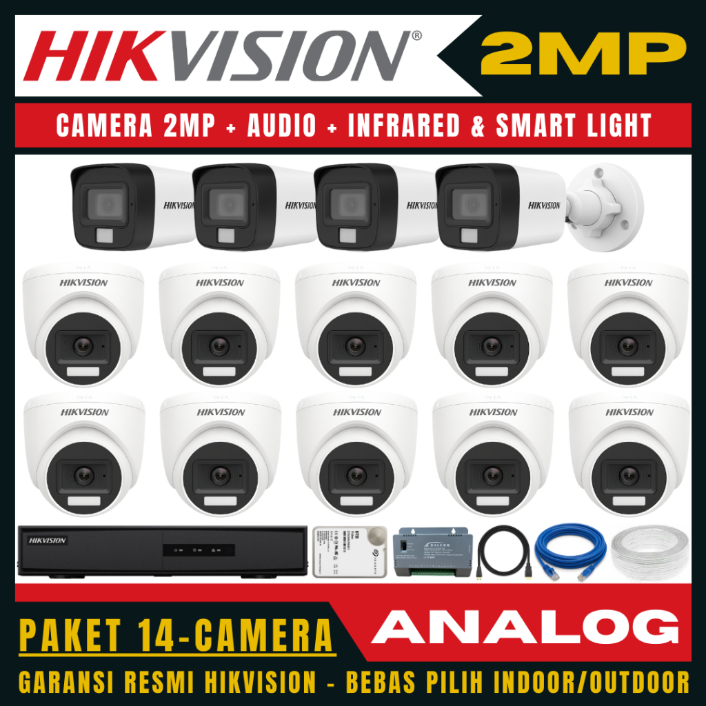 Paket cctv hikvision 2mp audio 16 channel 14 kamera paket cctv lengkap