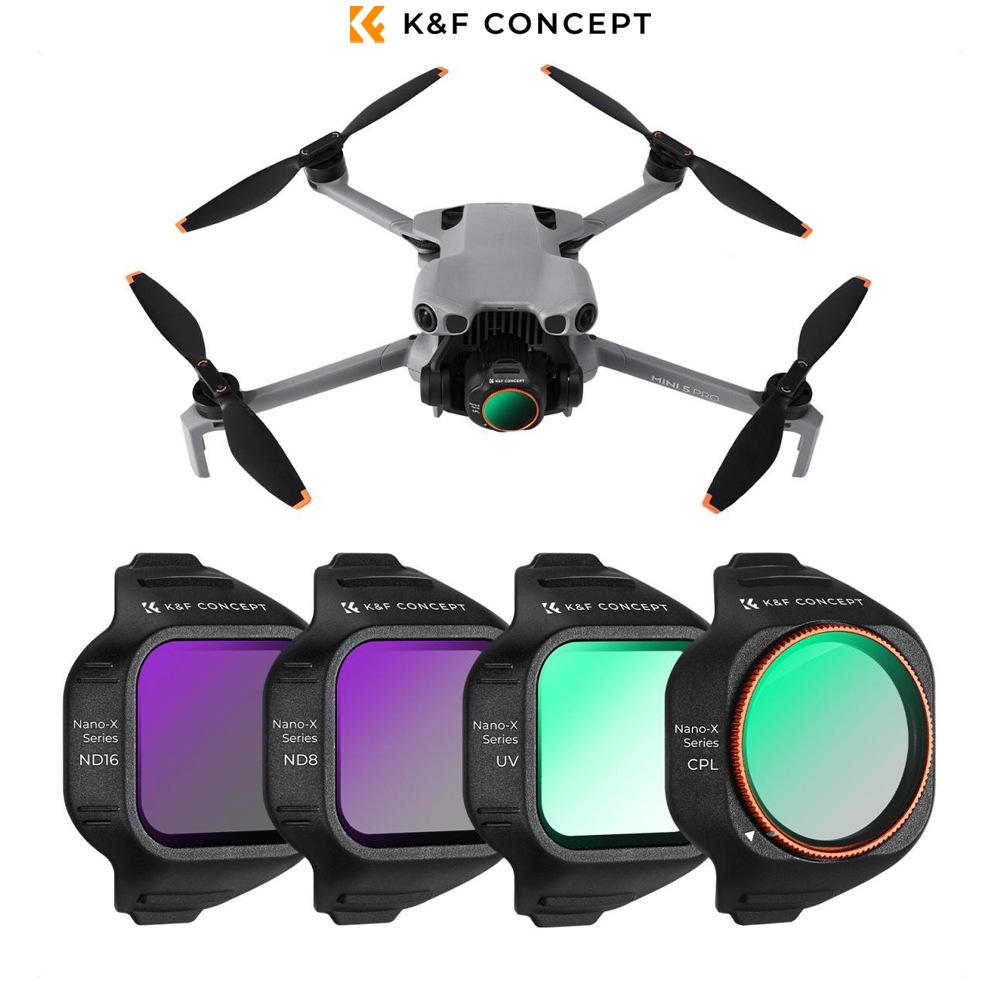 K&F Concept UV CPL ND Filter Lensa untuk DJI Mini 5 Pro Drone 4 Pack CPL UV ND8 ND16