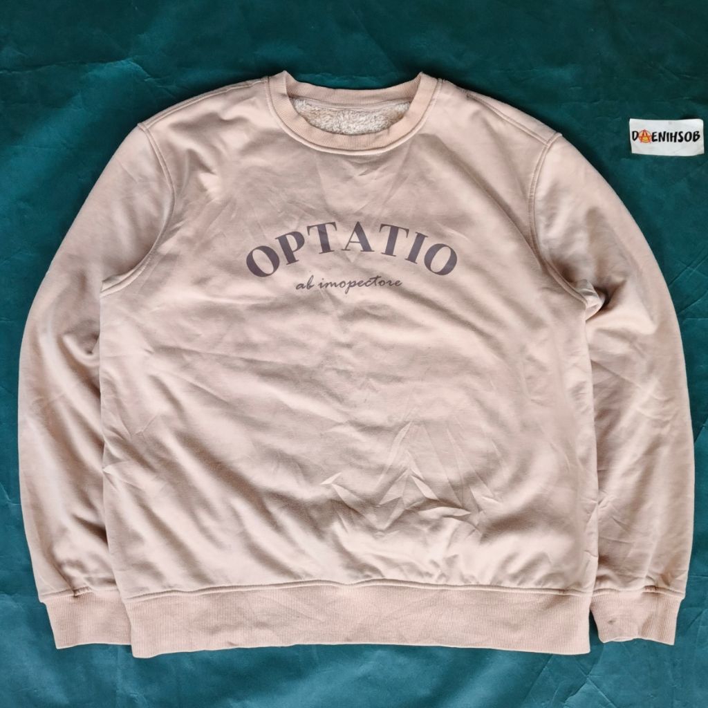 Crewneck coksu cokelat susu tulisan inner bulu lembut sherpa tebal boxy sweater switer