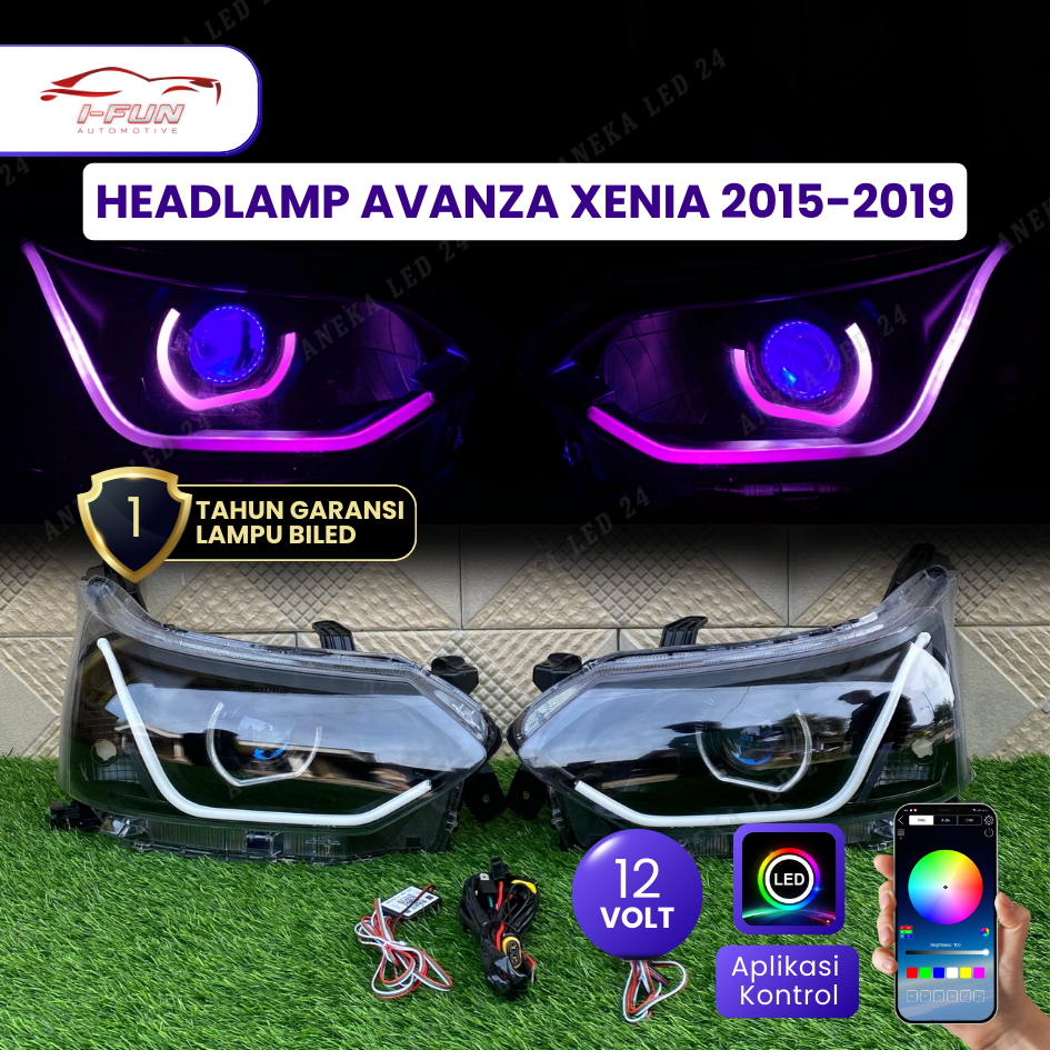 Headlamp Biled Avanza Xenia 2015 2019 Custom RGB dengan Alis Sein Running PNP Biled 3 Inch 12V Lampu