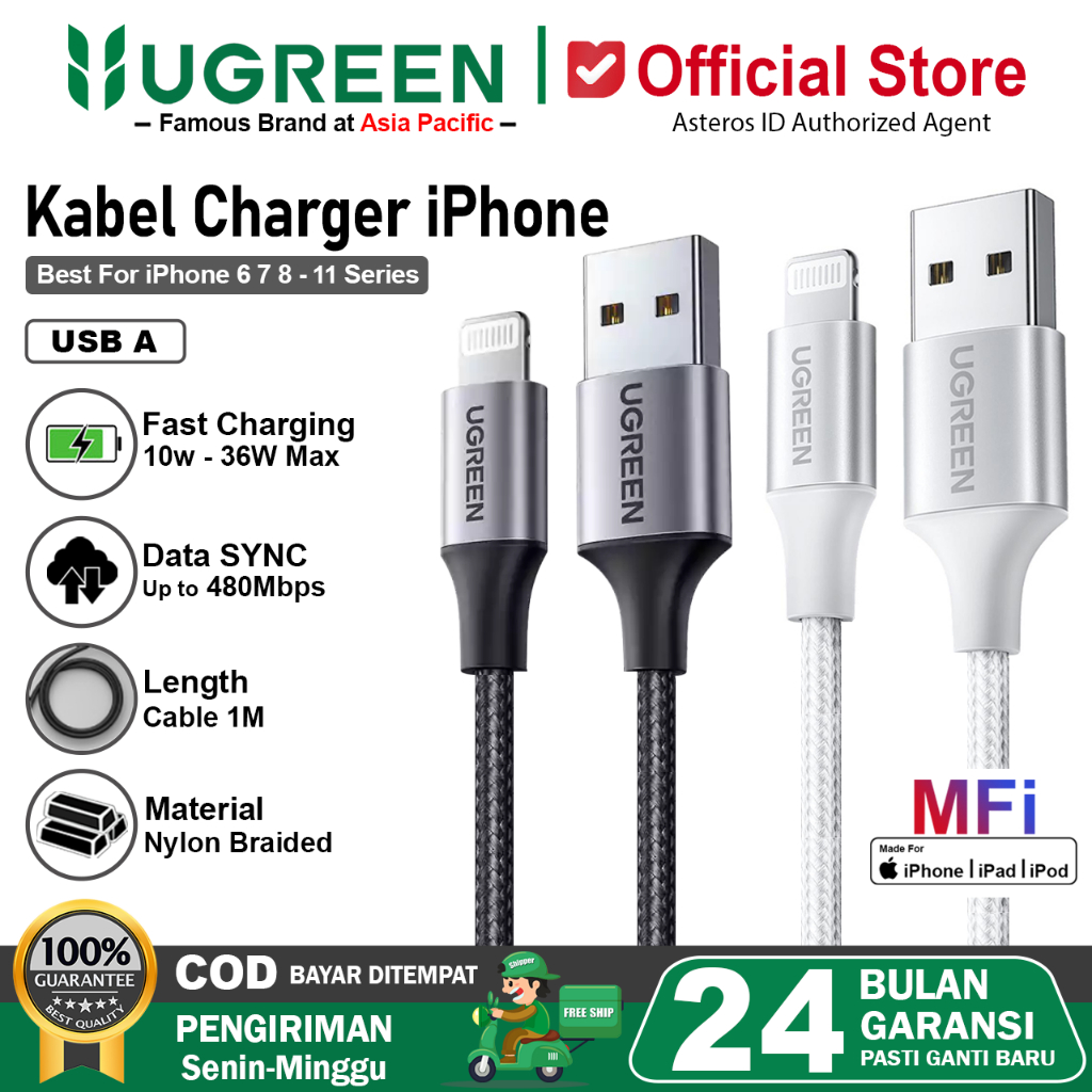 UGREEN Kabel Data USB A to Lightning Nylon Braided Fast Charging 10W 18W