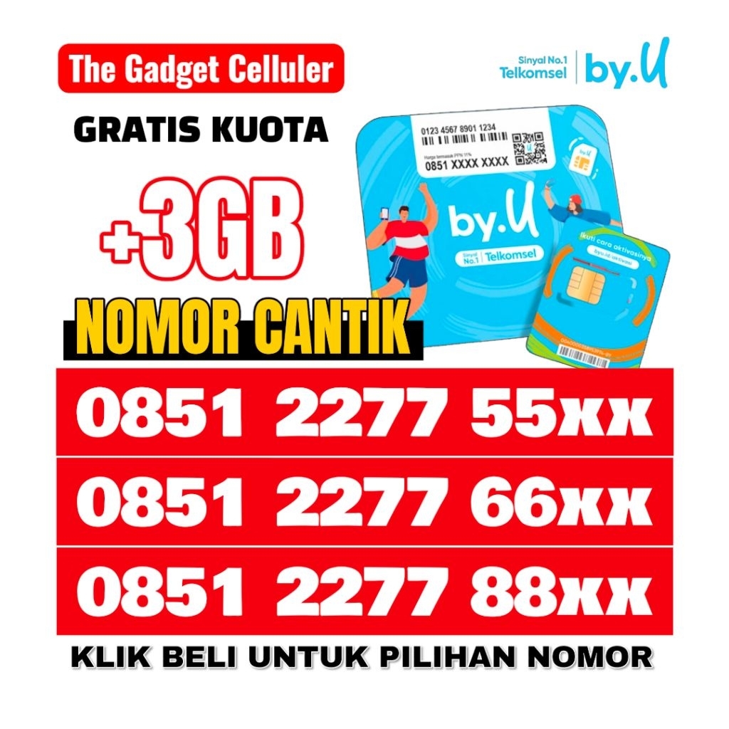 Nomor Cantik Telkomsel By.U 4G/5G Kartu Aktif Selamnya | Kuota 3GB (E.100)