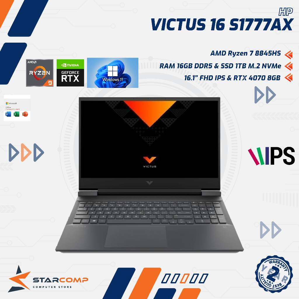 HP Victus Gaming 16 S1777AX AMD Ryzen 7 8845HS 16GB 1TB RTX4070 16.1" FHD IPS - Silver
