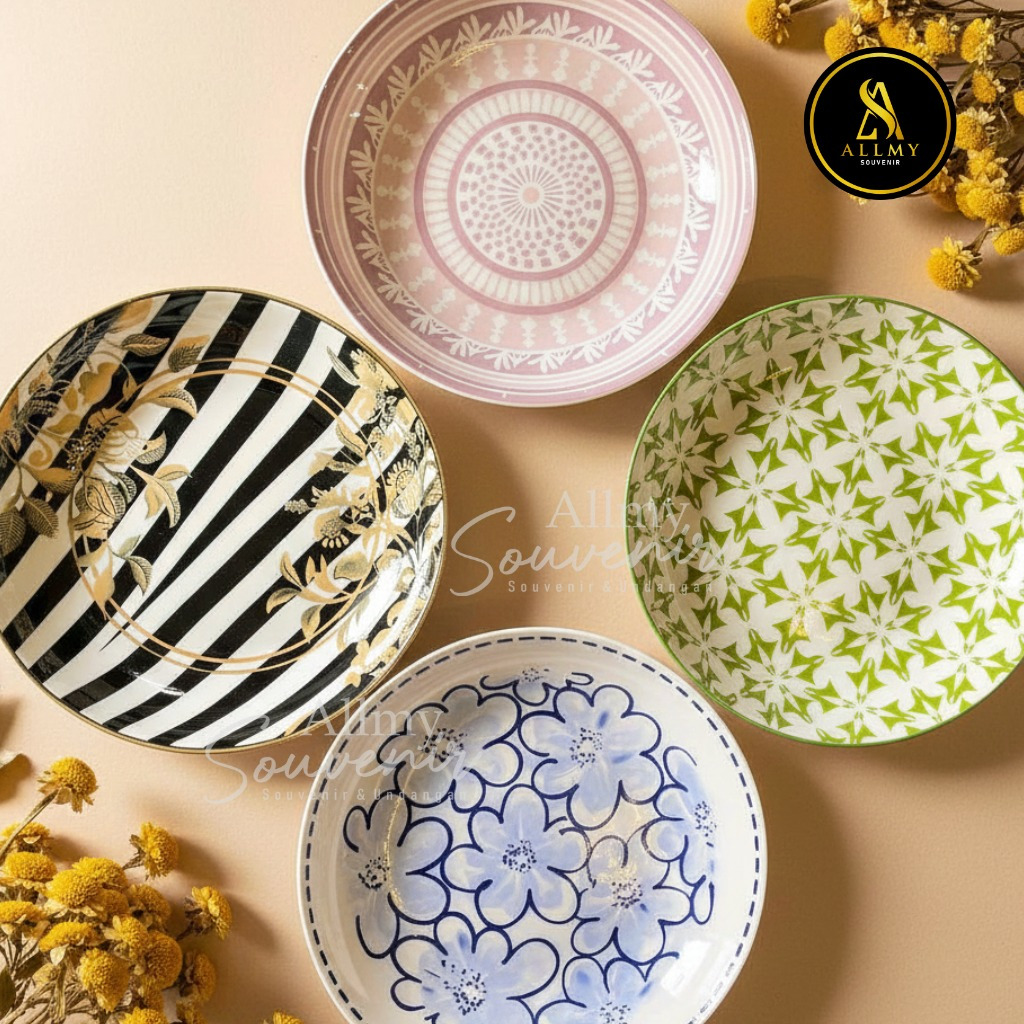 PIRING KERAMIK MOTIF SAKURA JEPANG 8” inc atau 20cm