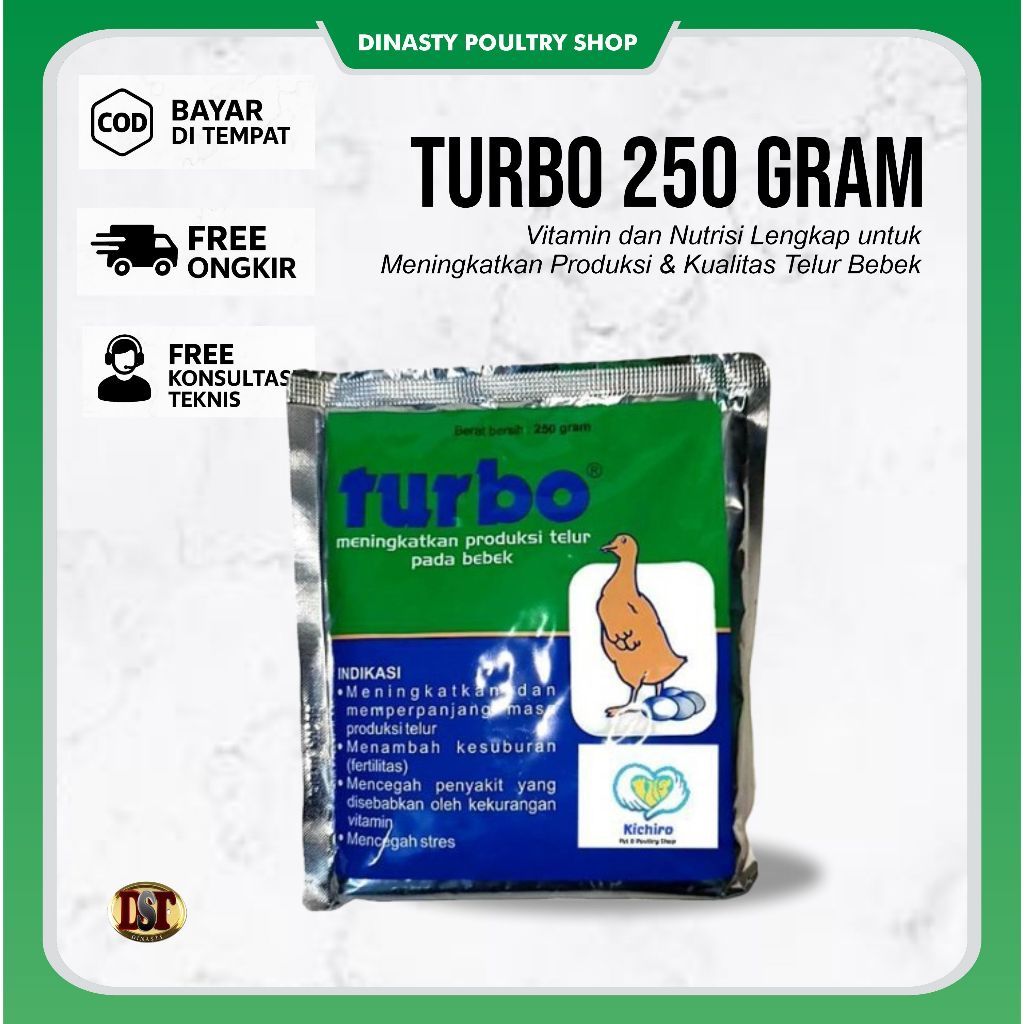 TURBO 250 GR | Vitamin Bebek Penambah Produksi Telur Obat Kesuburan dan Anti Stres Ternak