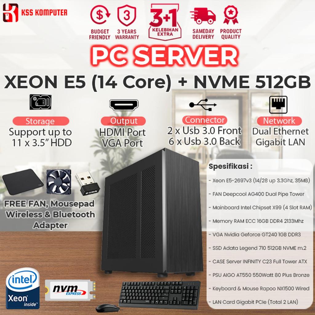 Komputer SERVER Intel XEON E5 + RAM 64GB + NVME 512GB + Tower Server Case