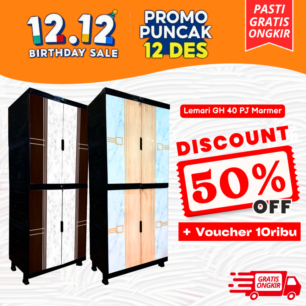 Furniplas - WAPOLIN Lemari Plastik Premium Susun 4 Baju Pakaian Motif Marmer & Kayu Kuat, Awet & Ant