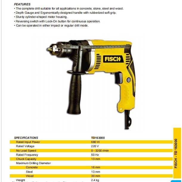 PROMO FISCH TD 163000 DRILL TOOLS / BOR LISTRIK 16 MM
