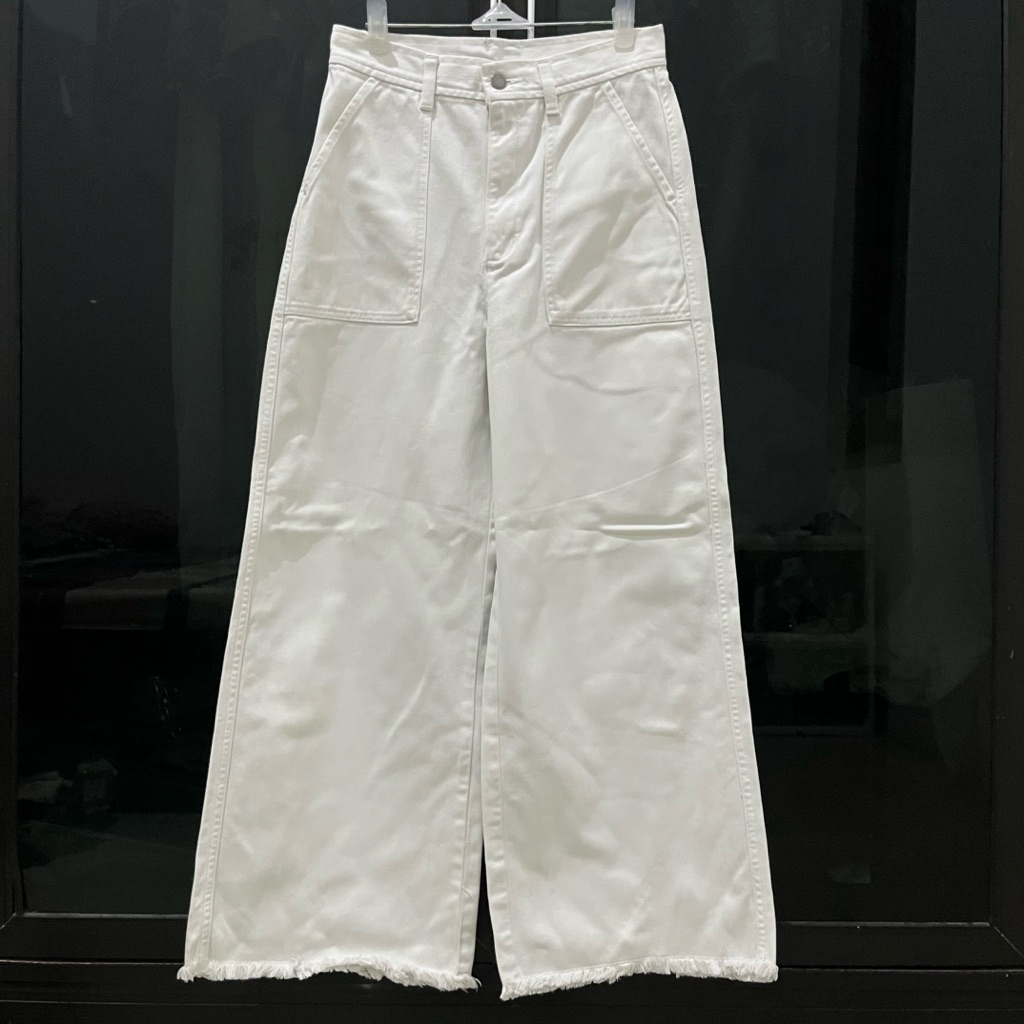 GU Jeans Kulot Wide Leg Rawis Saku Kotak Gombrong