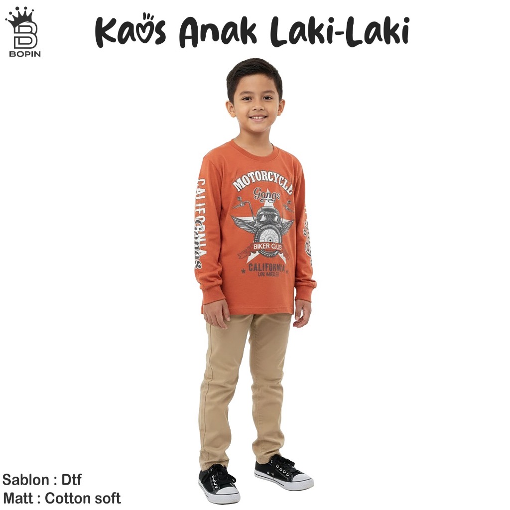 Kaos Anak Laki-Laki Unisex Lengan Panjang Motif Motor Gangs
