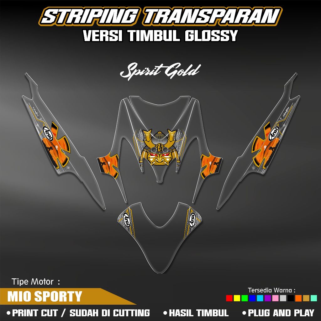 STRIPING TRANSPARAN TIMBUL GLOSSY MIO SPORTY  STRIPING MOTOR MOTIF ARAI ( YAMAHA MIO SPORTY )