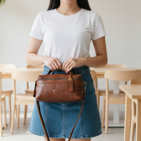 ABEKANI LEATHER SHAAPOUCH - Pouch Kulit Wanita  Bag Tas Slempang Tas Kecil Tas Mini Pouch ada Tali P