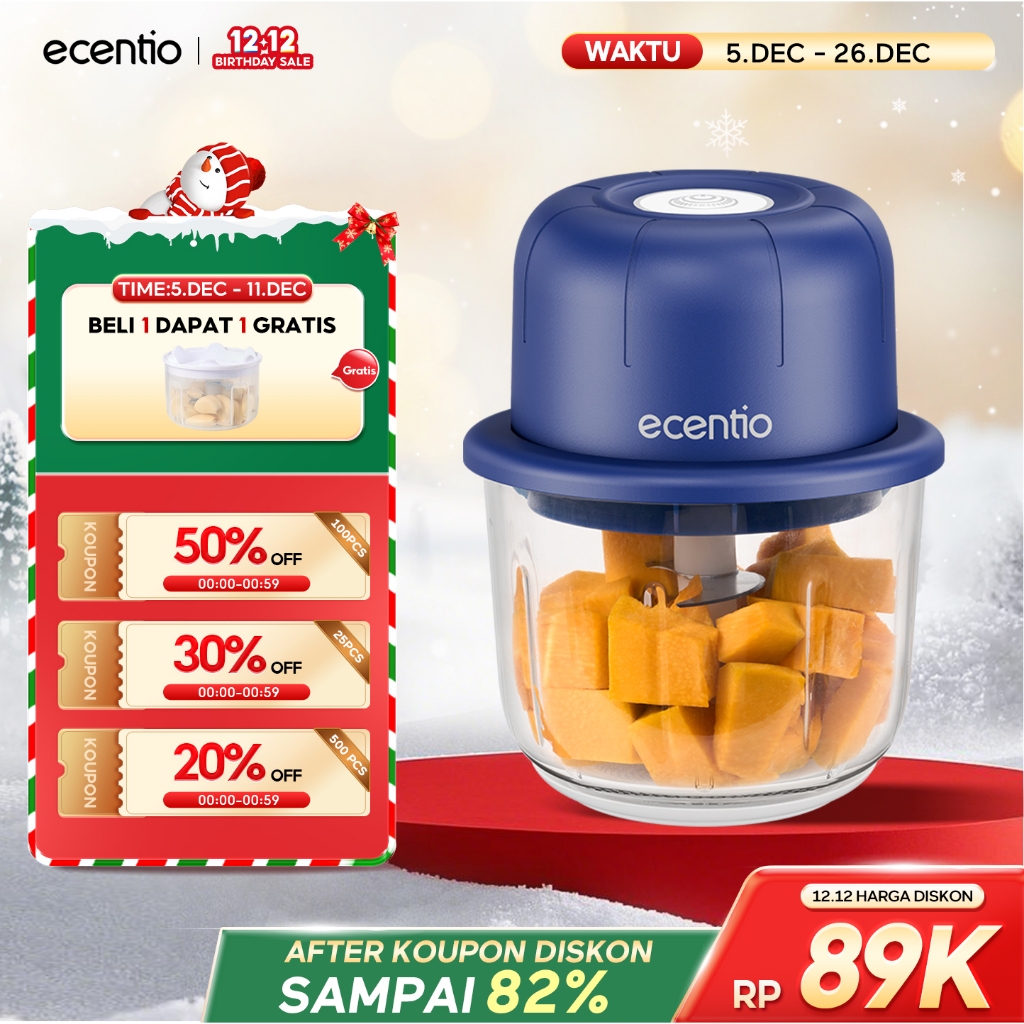 ecentio blender coper daging dan bumbu 6 pisau 350ml peralatan dapur chopper blender mini blender po
