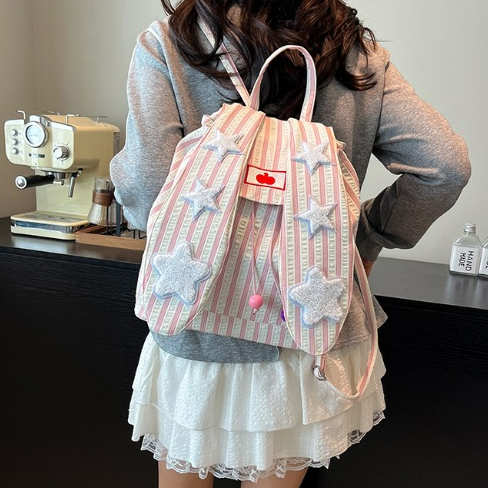 Ransel Wanita Lucu Kelinci Stripe Tas Perguruan Tinggi Tas Ransel Wanita Lucu Kelinci Telinga Canvas