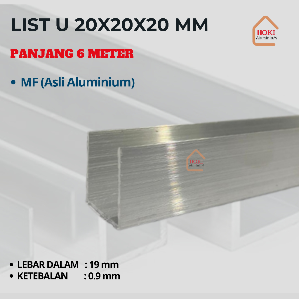 LIST U / CHANNEL U ALUMINIUM 20x20x20 MM *GRATIS ONGKOS POTONG*