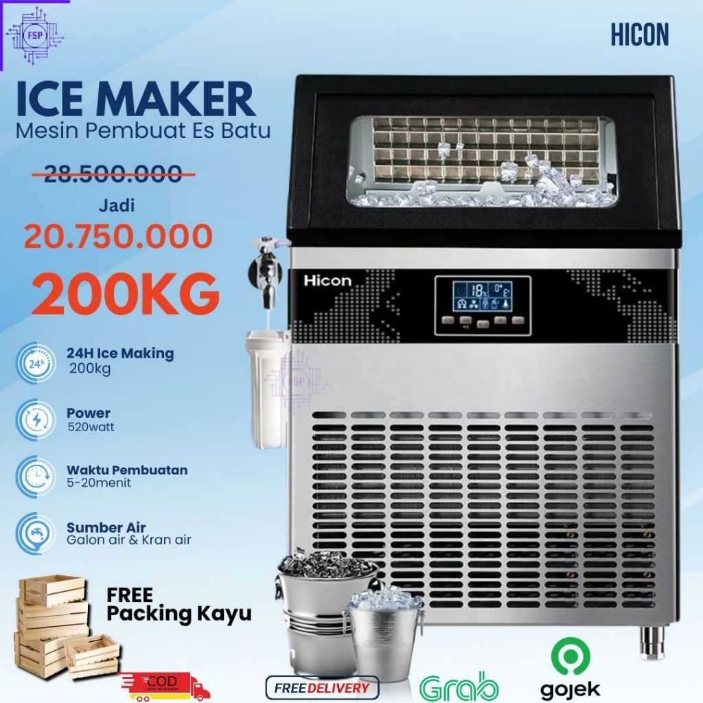 Mesin Es Batu Kristal 200kg/Hari Ice Maker Machine 80-200kg Kapasitas Komersial