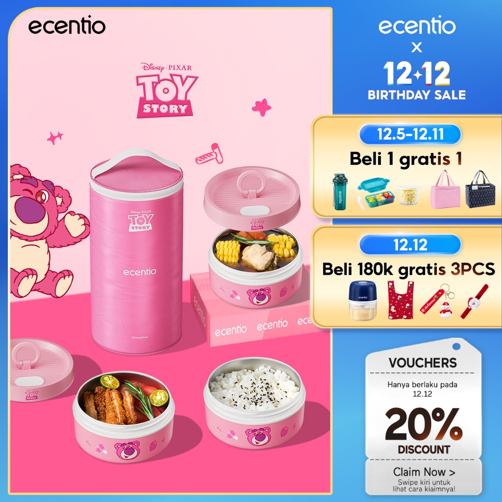 Ecentio×Disney  Lunch Box tas set pink 4pcs  304 Stainless Steel ET2102