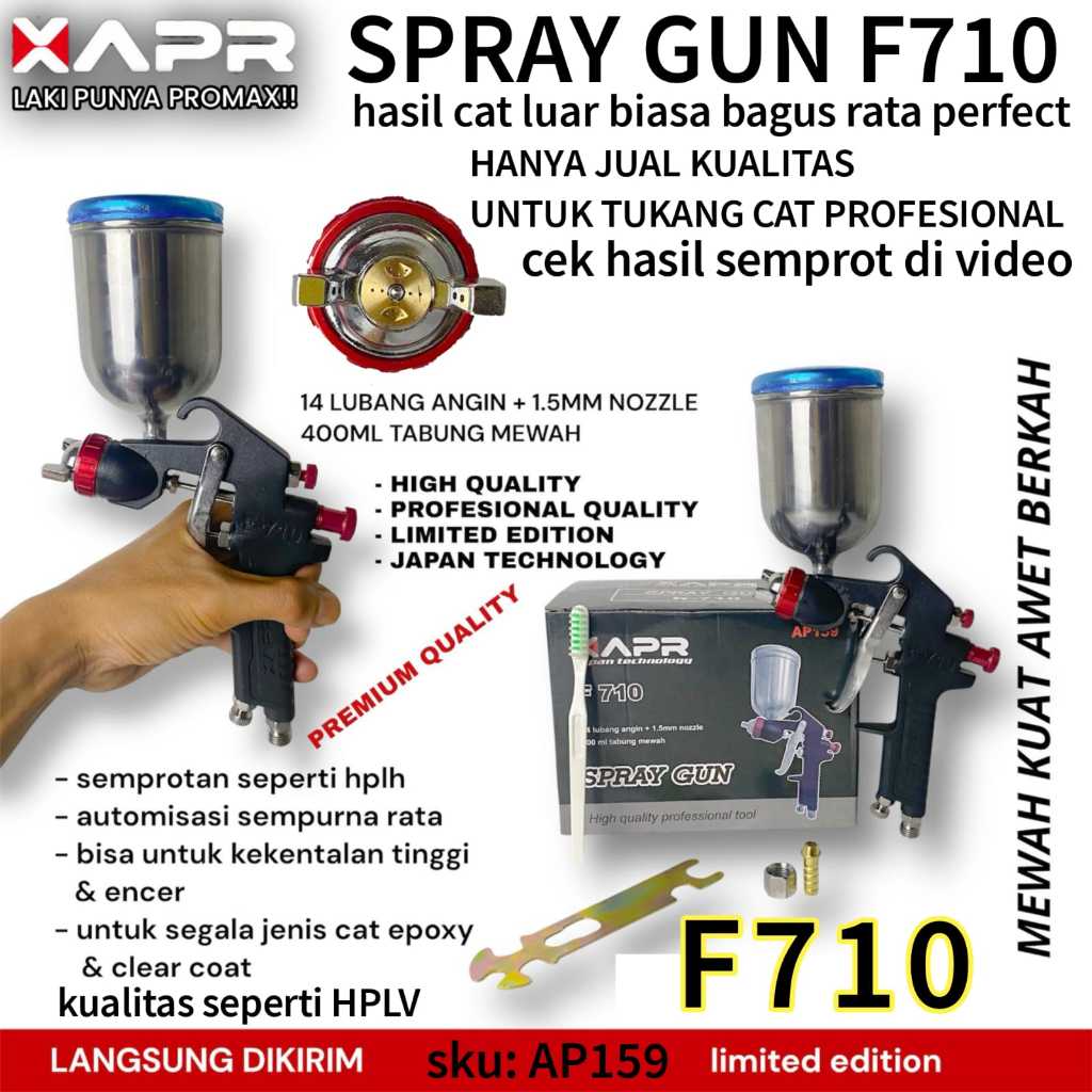 XAPR ORIGINAL AP159 spraygun F710 setara meiji alat semprot cat nozzle 1,5mm tabung atas 400ml