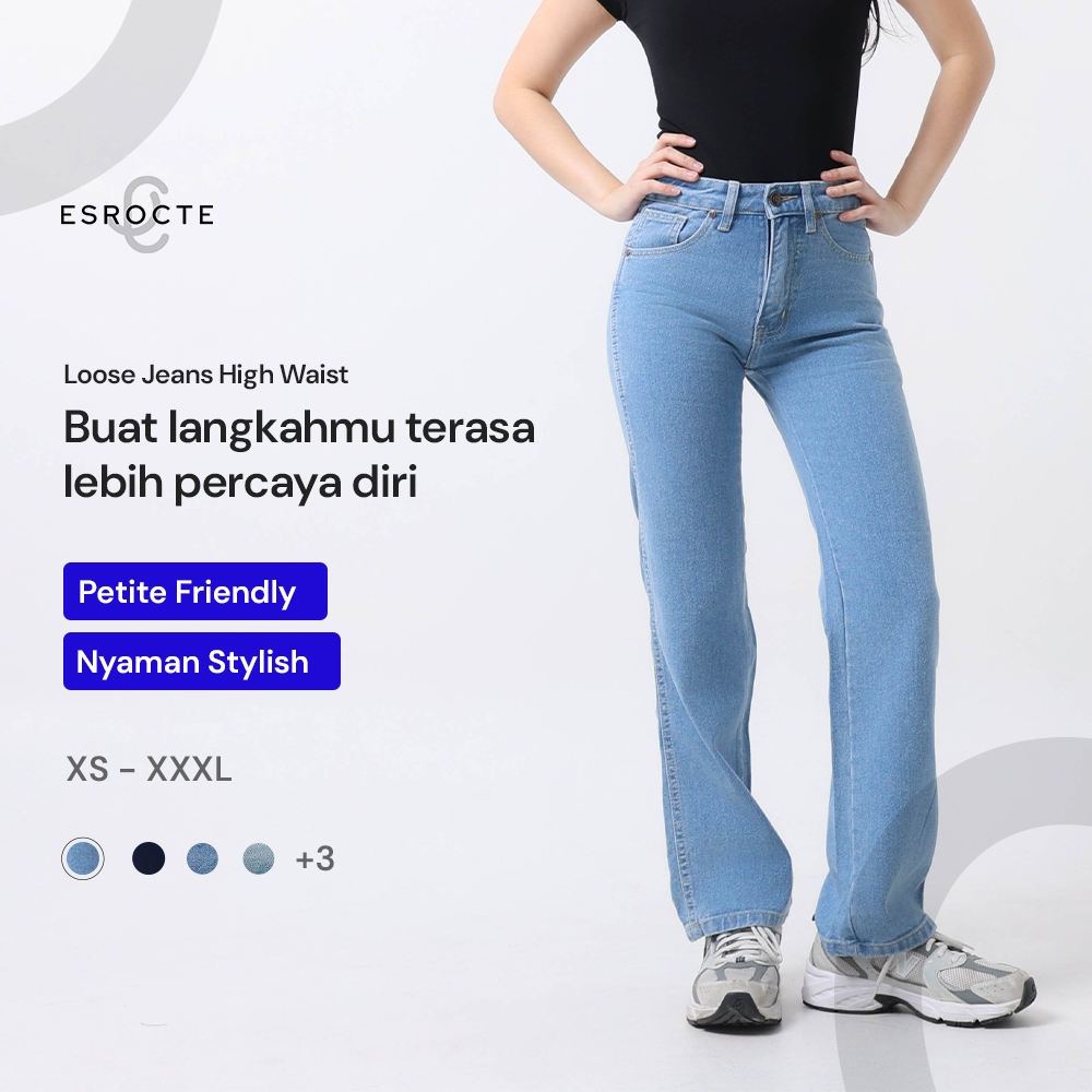 ESROCTE Eira Pants | Celana Loose Jeans High-Waist Wanita –Biru Folder– 26–38 (NEW SIZE)