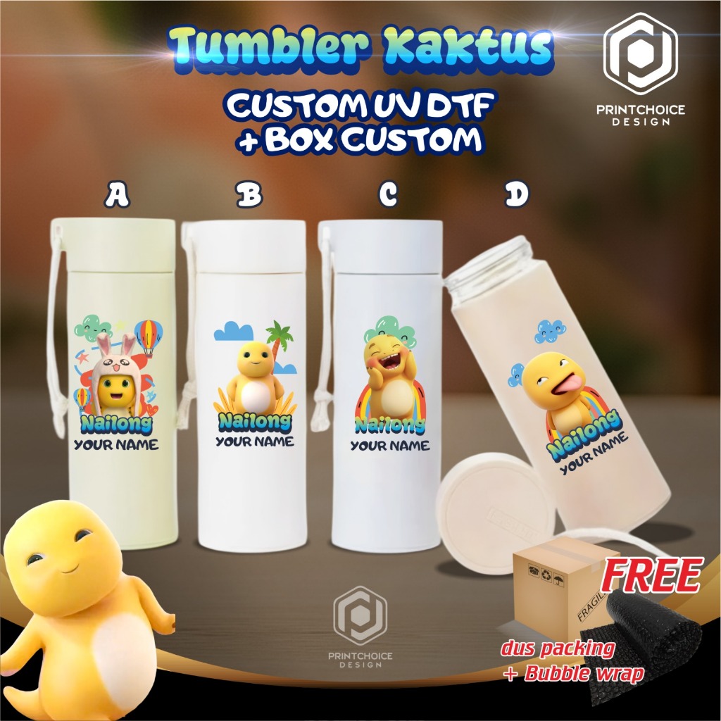 Botol Minum Kaca Custom Nailong Free Nama Souvenir Kado Hadiah Print UV