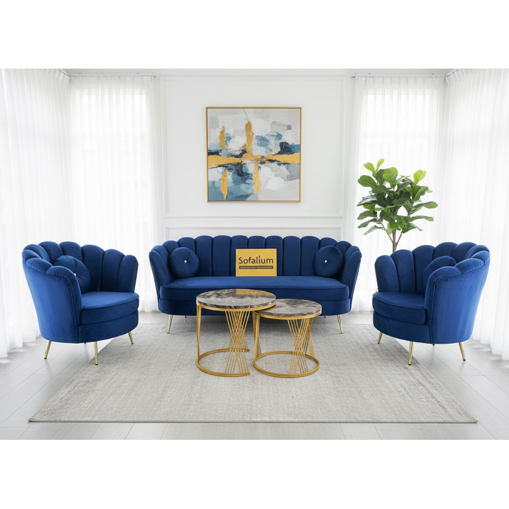 sofa kerang kaki besi emas