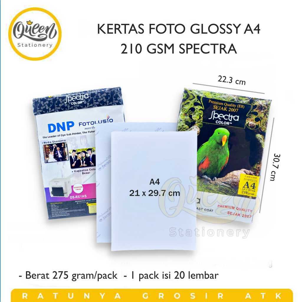 1 PACK (20 LEMBAR) KERTAS FOTO GLOSSY A4 210 GSM SPECTRA / KERTAS FOTO GLOSSY A4 SPECTRA (R-5049)